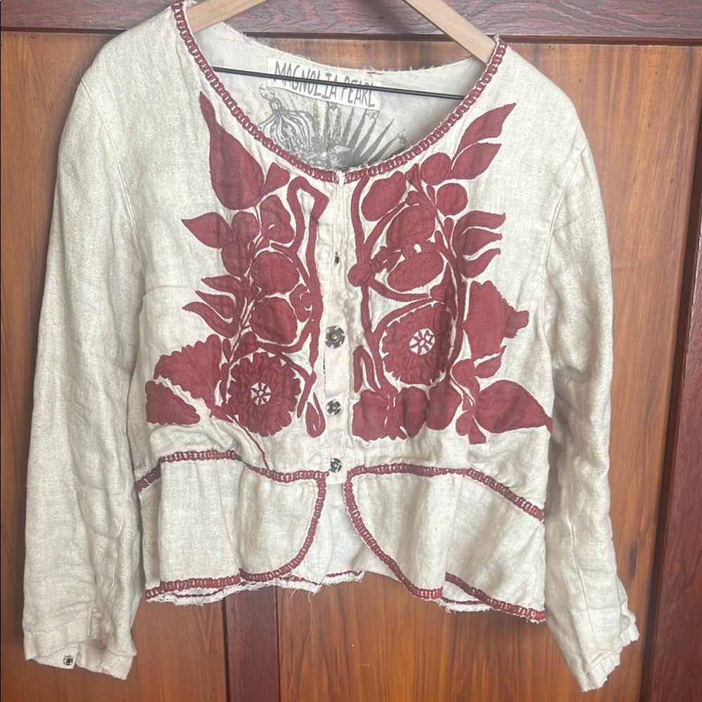 Magnolia Pearl Cream and Red Floral Blouse